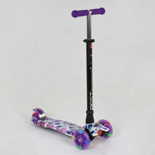 Самокат А 25464 /779-1319 MAXI "Best Scooter" (1) пластмассовый, 4 колеса PU, СВЕТ, d=12см, трубка руля алюминиевая,  в коробке